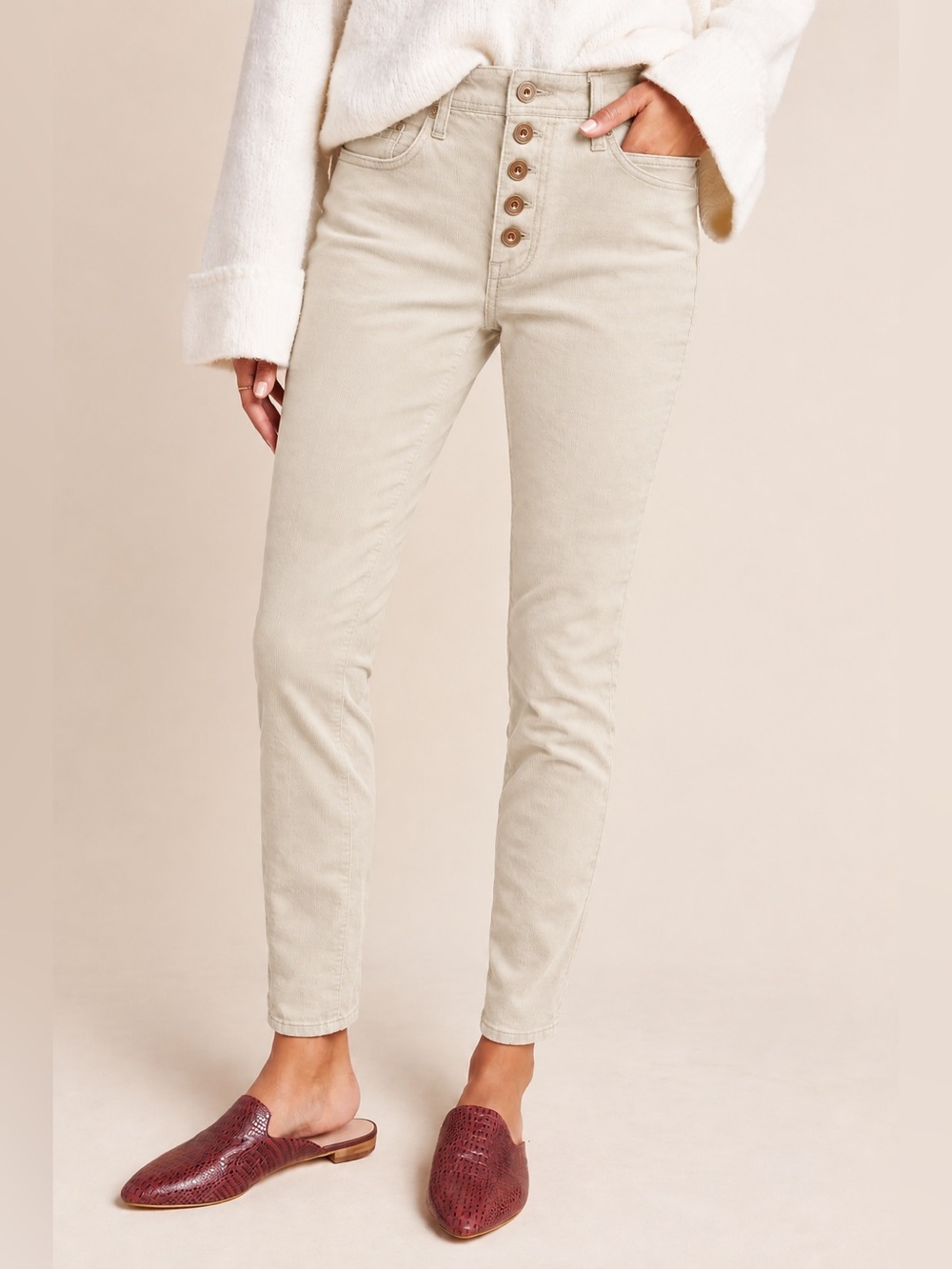 Pilcro by Anthropologie High-Rise Skinny Corduroy High Rise Pant Ivory NWT 27